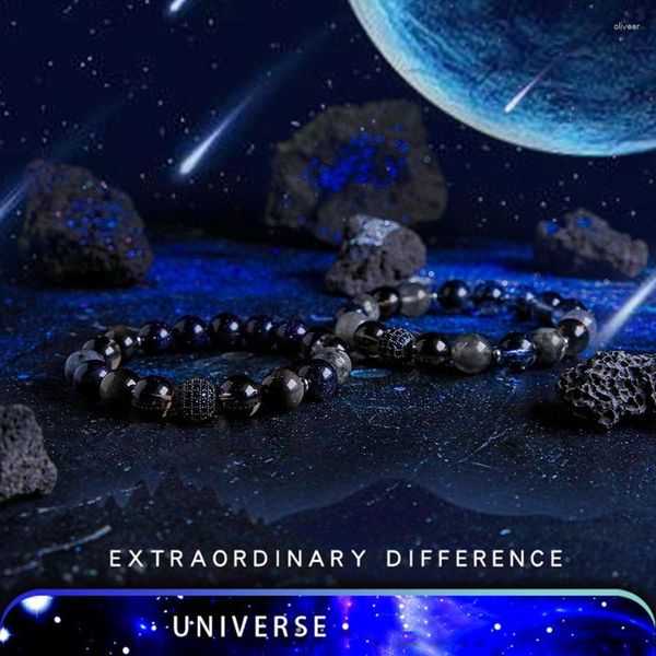 Link Armbänder 2023 Universum Galaxy Solar Acht Planeten Armband Männer Frauen Blau Sand Tee Kristall Perlen Schmuck Zirkon Zubehör Geschenk