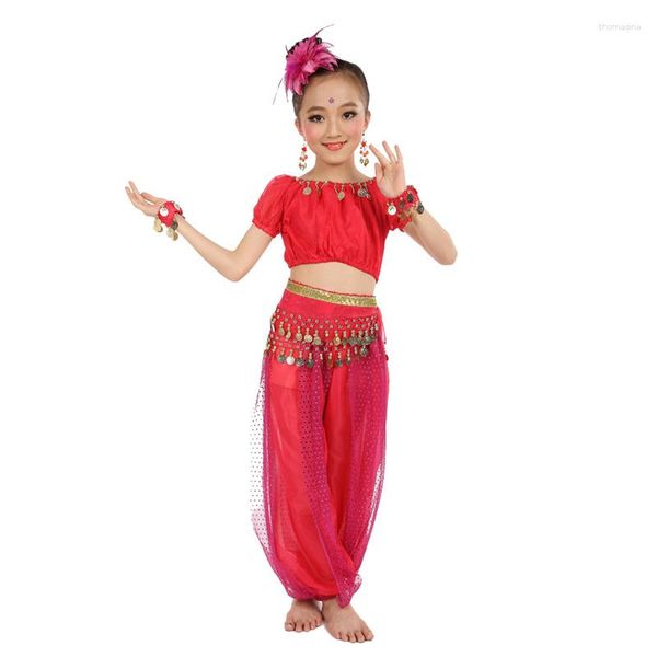 Abbigliamento da palcoscenico Costumi fatti a mano per danza del ventre per bambini Bambini che ballano Ragazze Bollywood Panno per ragazze 3 PZ/SET