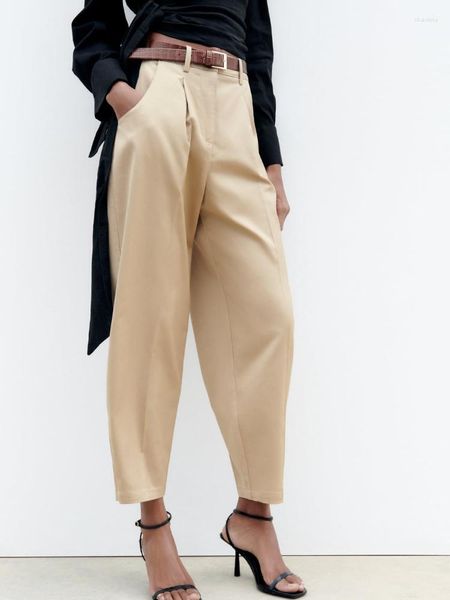 Calças femininas verão cor sólida cinto casual calças retas zip botão encerramento mid-rise tornozelo com cinto chino