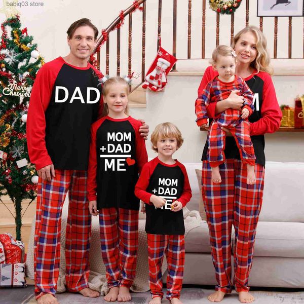 Família combinando roupas mãe pai crianças família combinando pijamas de natal manga longa carta xadrez natal pijamas conjunto mamãe filha me casais novo 2023 t230921