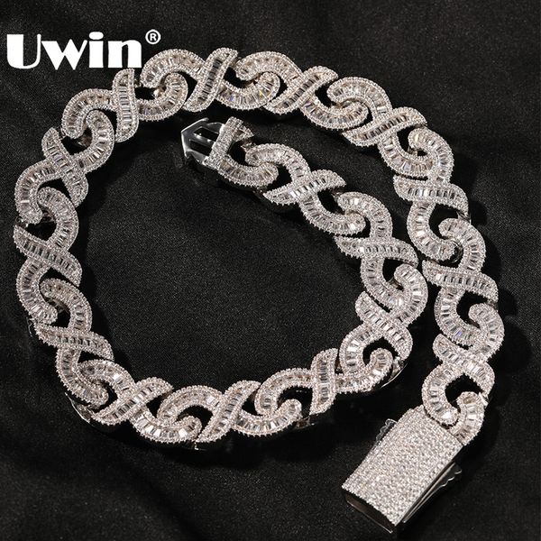 Girocolli UWIN 15 MM Iced Out Infinity Collane per uomo AAA CZ Baguettecz Prong Impostazione Cuban Link Chain Choker Gioielli Hip Hop per regalo 230920