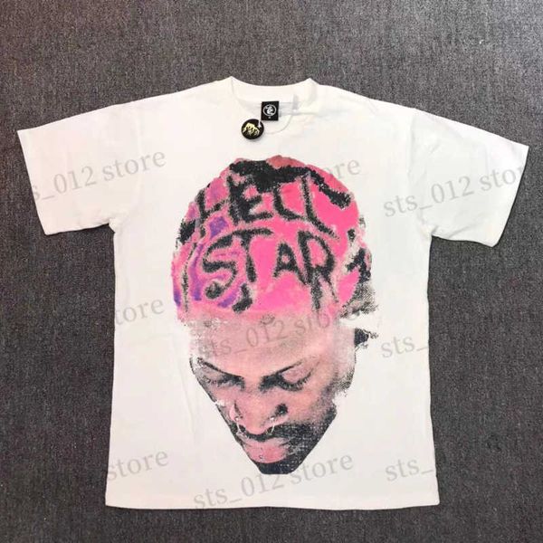 Erkek Tişörtler Hellstar T-Shirts Pembe Karakter Portreleri Baskılı Pamuk Nefes Alabilen Erkekler Kadın Kısa Kol Tişörtleri Yüksek Kalite Üst Tee T230921