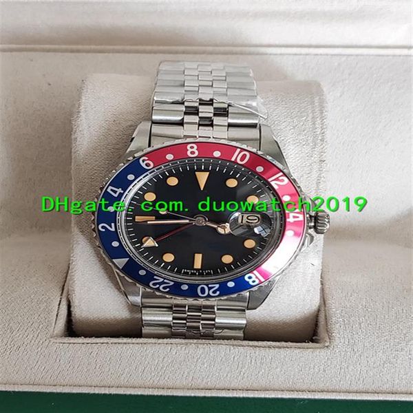 BP Fabbrica che vende orologio di lusso di alta qualità 40mm Vintage GMT bordo blu e rosso quadrante nero 1675 Orologio meccanico automatico da uomo257w