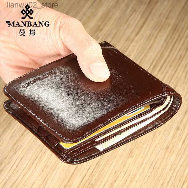 Clipes de dinheiro Couro Genuíno LeatherManBang Marca Venda Quente Carteira Masculina Luxo Original Curto Tri-Fold Primeira Camada Bolsa de Couro Negócios H Q230921