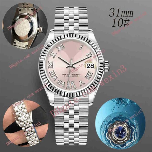 Reloj de mujer con diamantes 31 mm Números romanos grises Banda dorada Jubileo 2813 Natación automática de acero Relojes de pulsera impermeables 2637