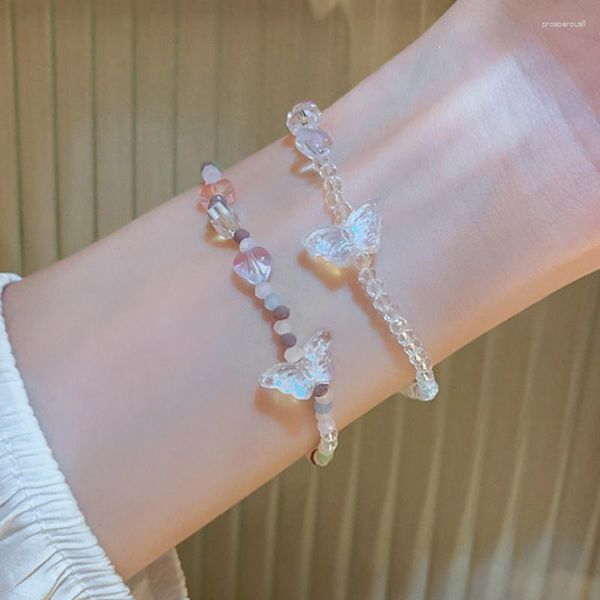 Strand feminino amor borboleta cristal acrílico pulseiras meninas ins string colegas boudoir coreano romântico mão jóias presente