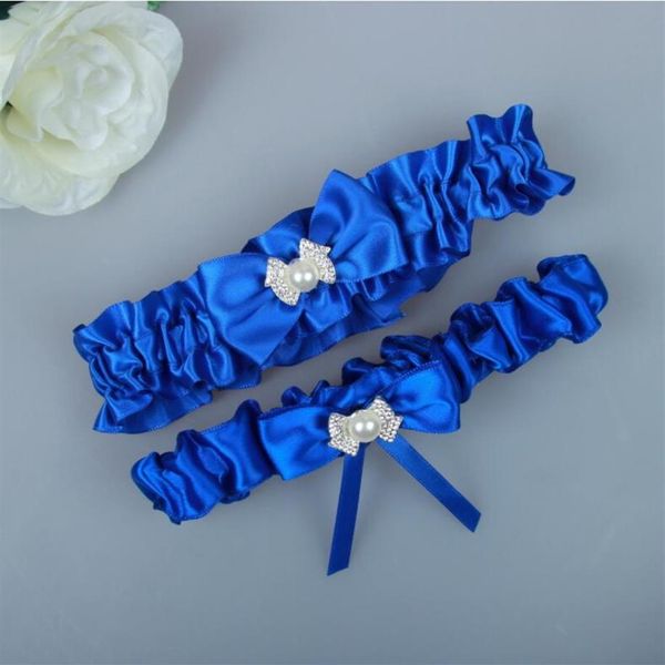 Venda de peças únicas ligas de noiva azul real para noivas ligas de casamento estilo meias de cetim com colo de noiva Party277K