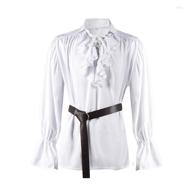 Camisas de vestido masculinas vintage camisa medieval babados sob topos desempenho traje retro renascentista steampunk blusa manga longa masculino