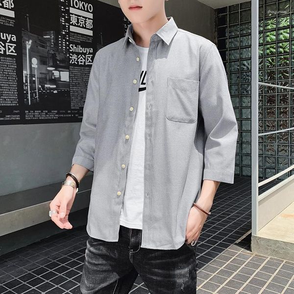 Camicie casual da uomo Autunno Moda coreana allentata Camicia a maniche a 3/4 bella Abbigliamento alla moda Taglie forti 5XL