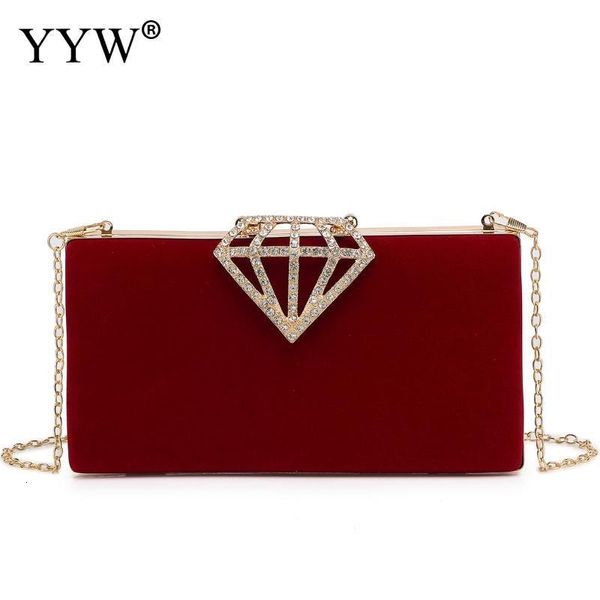 Saco de noite embreagem veludo borgonha ano festa elegante crossbody coração em forma de fivela com diamantes bolsa quadrada 2023 230921