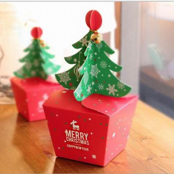 Geschenkpapier 5PCS Weihnachten Rot Grün Candy Box Baum Form Taschen Cookie Verpackung für Merry Home Party Geschenke Dekorationen