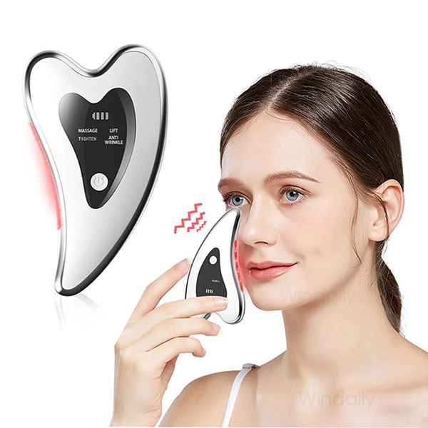 Yüz Bakım Cihazları 4 In 1 Electry Gua Sha Yüz Masaj Isıtmalı Titreşim Kazma Araçları Kırışan Karşıtı Çift Çene Cilt Yüz Kaldırma Cihazı 230920