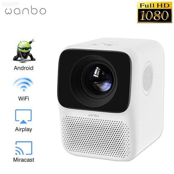 Projektörler Wanbo T2 MAX LCD Mini Taşınabilir Projektör Tam HD 1080P Akıllı TV Android WiFi Bluetooth Ev Sineması Projektörleri Global Sürüm L230923