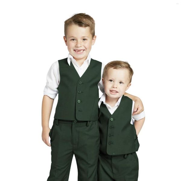 Ternos masculinos menino ajuste fino 2 peça feito sob medida verde escuro único breasted colete com calças para festa formal conjuntos de roupas infantis