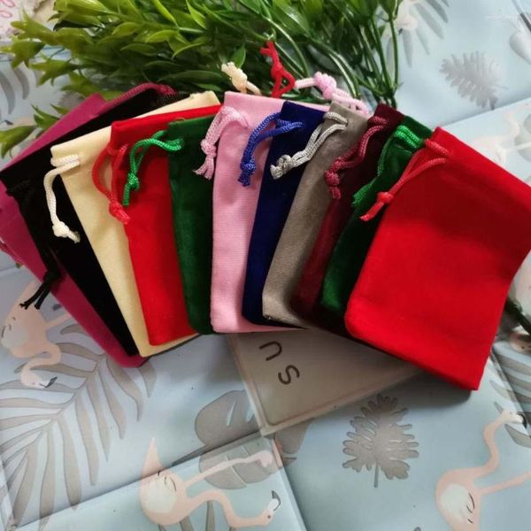 Bolsas de jóias 500 pçs/lote sacos de veludo multicolorido para presentes 5x7 7x9 9x12 cm jóias cordão natal casamento embalagem