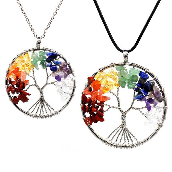 12 pezzi set collana albero della vita 7 perline di pietra chakra ametista naturale argento sterling catena di gioielli collane con pendente girocollo per W2693