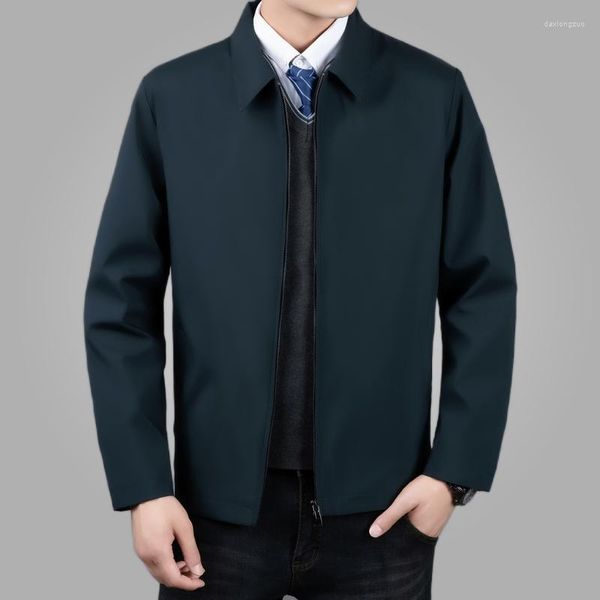 Jaquetas masculinas marca jaqueta de negócios homens casacos casuais com zíper simples meia-idade idosos pai roupas escritório outerwear blazer