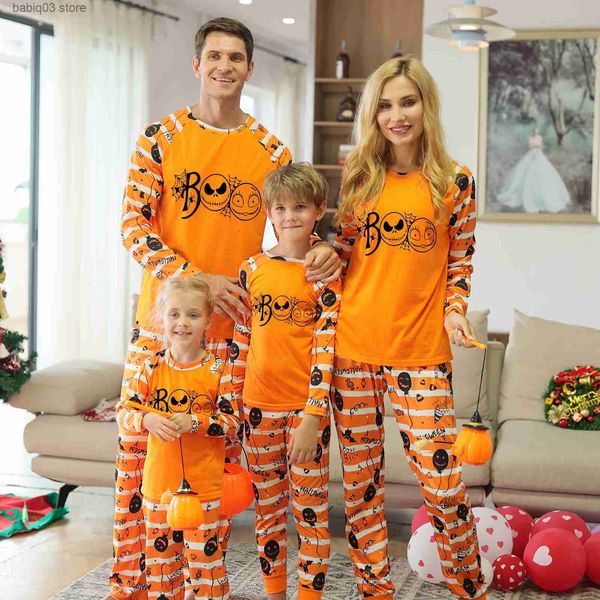 Roupas combinando para a família 2023 Nova moda família Halloween combinando roupa pulôver top + calças 2 peças conjunto de pijama mãe pai crianças conjuntos de roupas macias Pjs T230921