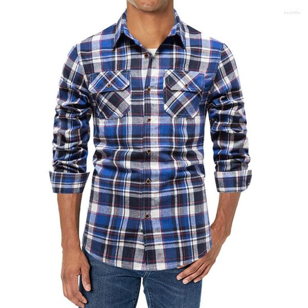 Мужские повседневные рубашки 2023, вестерн для мужчин с кнопками, классический крой, мужские топы в клетку с длинными рукавами, размер США