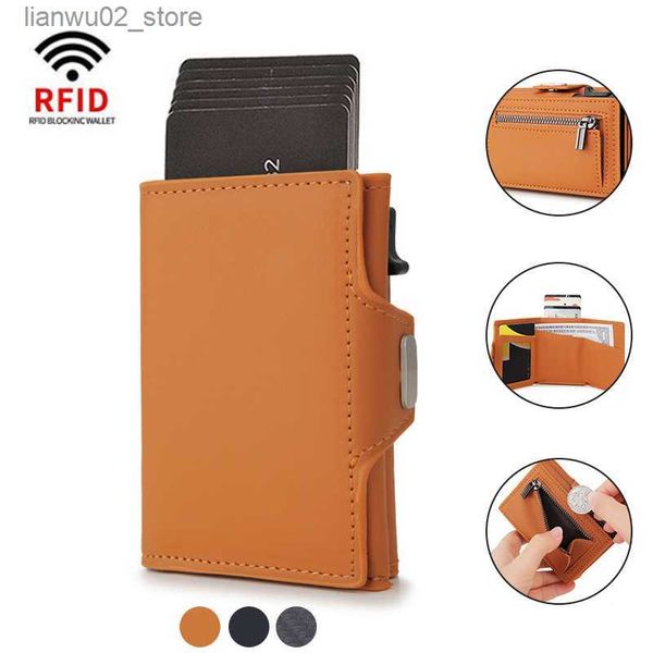 Clipes de dinheiro DIENQI Rfid Bloqueio Titular do cartão Homens Carteiras Slim Thin Leather Metal Magic Smart Wallet Masculino Coin Purse Coffee Wallets para homens Q230921