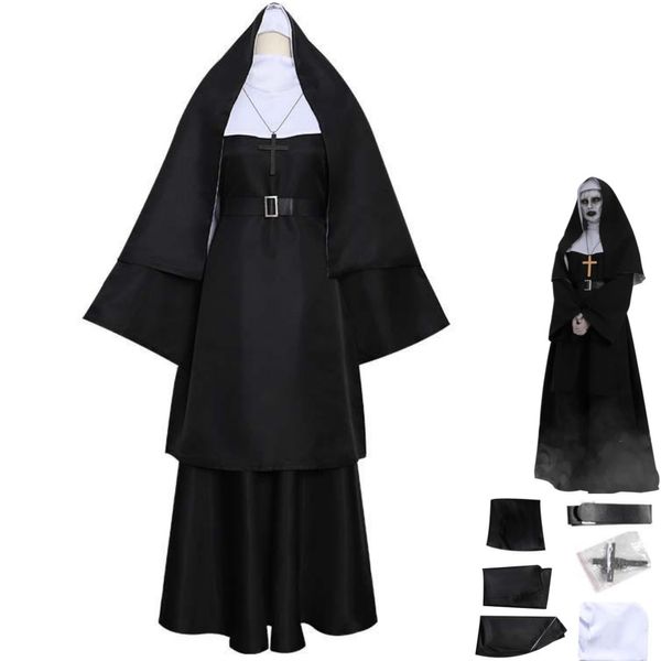 Costumi anime Vintage medievale missionaria suora costume cosplay prete abito nero abito uomo adulto donna religiosa pia chiesa cattolica