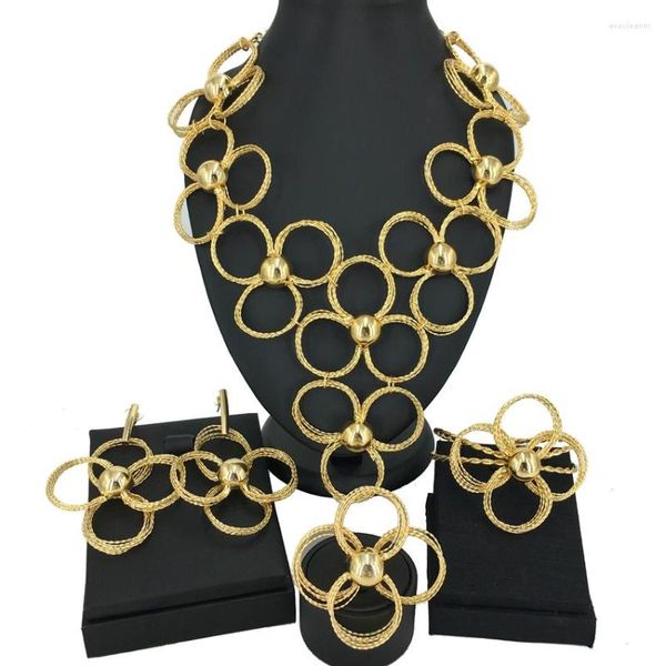 Комплект ожерелья и серег Красивые женские Дубайские позолоченные ювелирные изделия ручной работы Бразильский итальянский США Изысканный свадебный подарок для банкета FHK14139