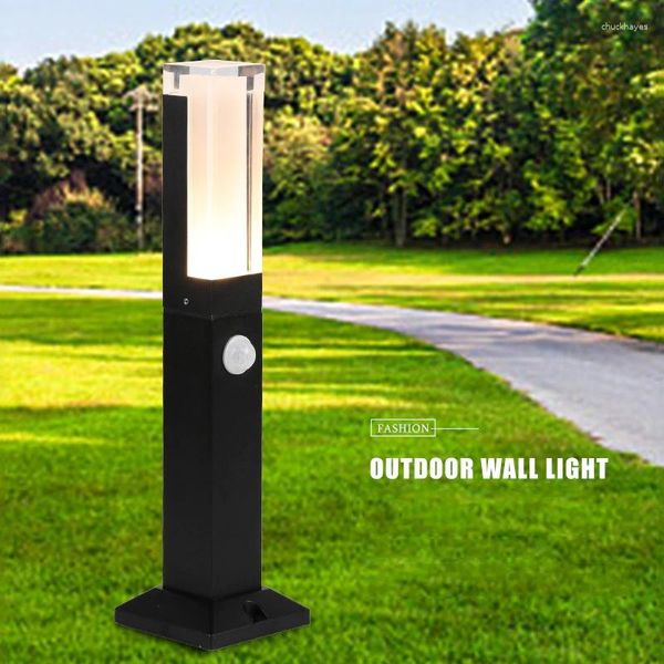 LED-Rasenleuchte mit menschlichem Bewegungssensor, für den Außenbereich, wasserdicht, IP65, Aluminium-Acryl-Schatten, für Garten, Villa, Landschaft, Gehweg