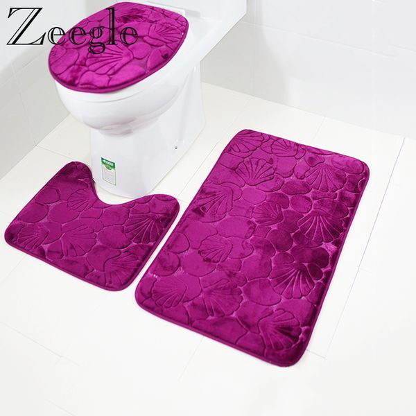 Tapetes de banho Zeegle Banheiro Conjunto de tapetes de banho Flanela Anti Slip Chuveiro Tapetes Set Home Toilet Lid Cover Chuveiro Tapete Tapetes 230921