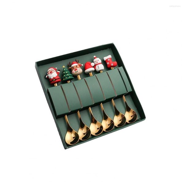 Conjuntos de louça de Natal Kit de Colher de Garfo de Natal Festivo Conjunto de Talheres de Aço Inoxidável com Charm Toppers 6 para