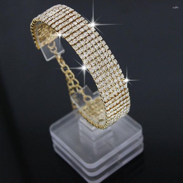 Bracciale rigido per il commercio estero europeo e americano, braccialetto in zirconi micro intarsiato in lega scintillante a 7 file, di fascia alta per le donne