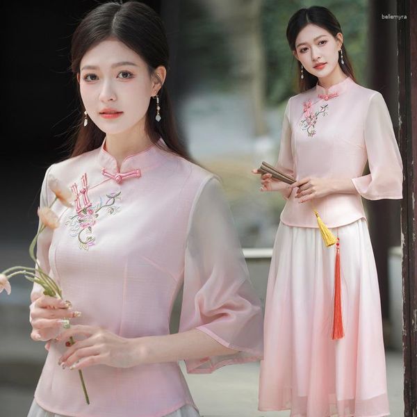 Roupas étnicas Elegante Verão Bordado Verde Retro Moda Kawaii Saia Longa Tang Terno Chinês Estilo Tradicional Hanfu Vestido para Mulheres