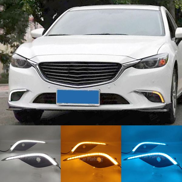 Auto LED DRL Daytime Corsa e Jogging luce di Guida Copertura Della Lampada Della Nebbia Per Mazda 6 Mazda6 Atenza 2016 2017 2018 con indicatori di direzione gialli