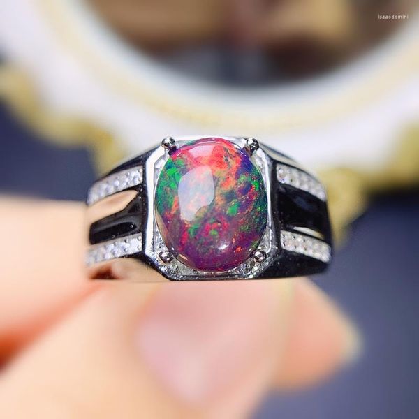 Küme halkaları erkekler Rinsi Doğal Gerçek Siyah Opal Tur 925 STERLING Gümüş 7 9mm 1.1ct Taş İnce Takı Kadınlar için x22162