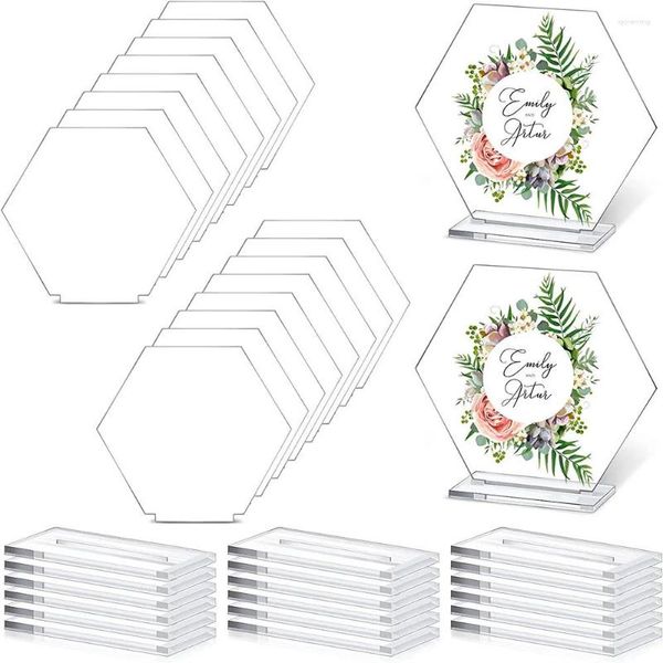 Chaveiros 18 pcs acrílico hexagonal em branco claro com quadro de mesa de suporte DIY banquete de casamento número nome festa sinal decoração