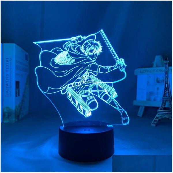 Luci notturne Attack On Titan Lampada a led per la decorazione della camera da letto Tavolo da regalo per bambini 3D Aot Drop Delivery Illuminazione per interni Otcld