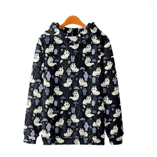 Felpe con cappuccio da uomo Coppia casual Cartoon Fantasma Stampato floreale Pullover a maniche lunghe Autunno Uomo Donna Felpa Harajuku Streetwear