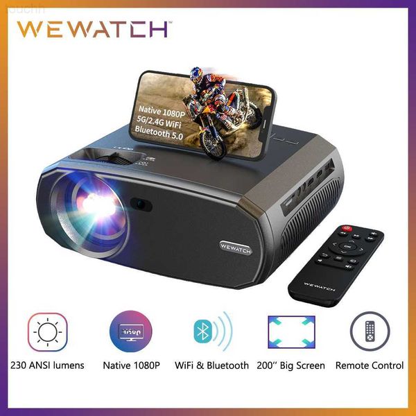 Proiettori WEWATCH V50 Proiettore portatile 5G WIFI Mini Smart Real 1080P Full HD Proiettore di film Proiettore LED Bluetooth a schermo grande da 200'' L230923