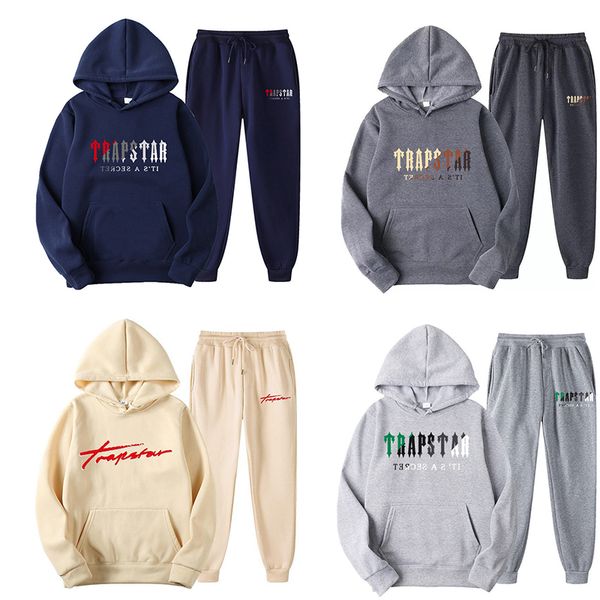 Felpa con cappuccio da uomo firmata Trapstar Felpa con cappuccio da donna con motivo lettera stampato Felpa con cappuccio Essentialclothing Coppia Abbigliamento sportivo casual Felpa con cappuccio Pantaloni Set due pezzi