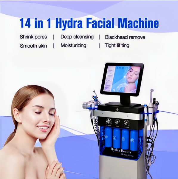 Professional 14 in 1 Aknebehandlung Hydro Dermabrasion Hydra Sauerstoffmaschine Mikrodermabrasion freier Wasserstrahl -Gesichtsmaschine