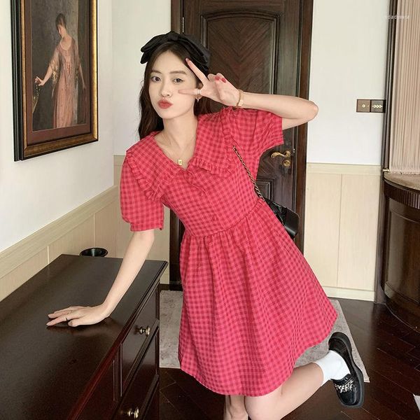 Casual Kleider 2023 Sommer Rot Plaid Mini Kleid Für Frauen Mädchen Vintage Party Geburtstag Koreanische Mode Kleidung Strand Kleidung Y2k