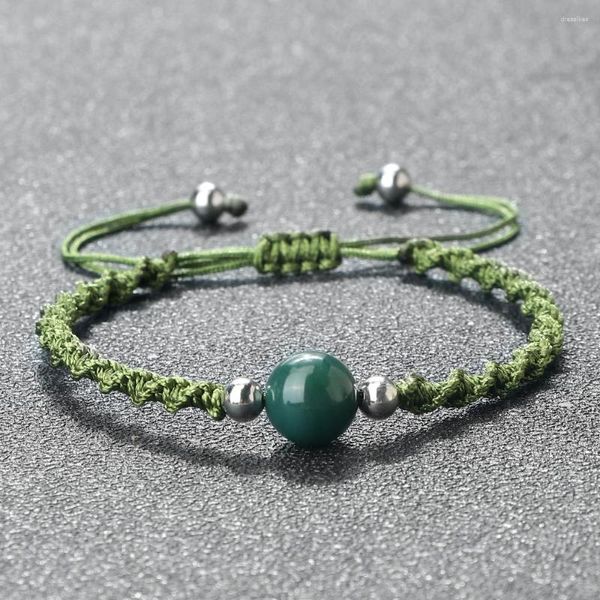 Braccialetti a maglie Buddista tibetano Fatto a mano Braccialetto di corda verde Fascino Misura regolabile Perline di pietra naturale Ciondolo per gioielli da donna