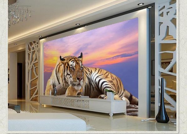 Wallpapers 3d murais papel de parede para sala de estar tigre estereoscópico decoração de casa personalizado po