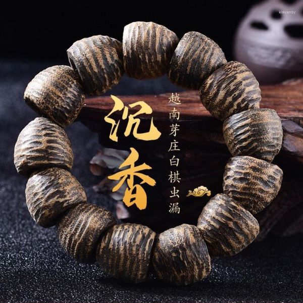 Strang Authentisches Vietnam Nha Zhuang Weißes Schach Nan Agarwood Buddha Perlen Armband Schwarzes Öl Alte Materialien Männer Paar Stil