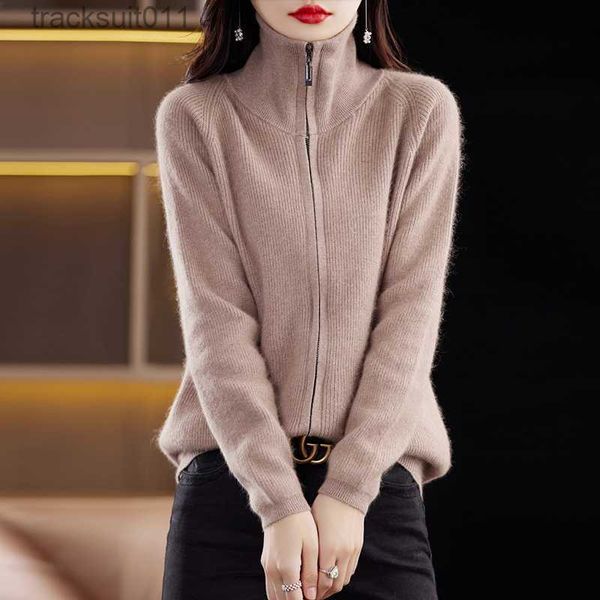 Maglioni da donna 100% puro visone maglione di cashmere Colletto alla coreana Cardigan spesso Autunno e inverno Caldo casual lavorato a maglia di grandi dimensioni Cerniera Top L230921