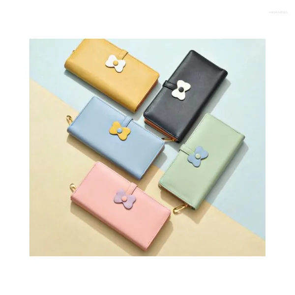 Carteiras estilo coreano feminino longo simples pequeno fresco bonito bolsa multi-função cartão botão bolsa carteira das mulheres