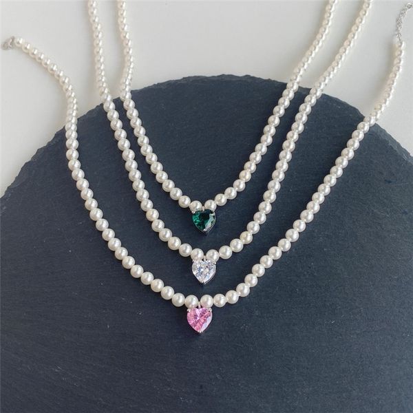 Lusso s925 sterling silver conchiglia collana di perle designer per donna 5A zirconi verde rosa diamante pendenti a cuore collane girocollo da donna gioielli da sposa confezione regalo