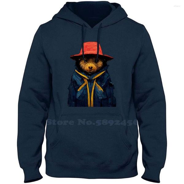 Herenhoodies Beer met rode hoed Blauwe jas Sweatshirt met lange mouwen Casual hoodie