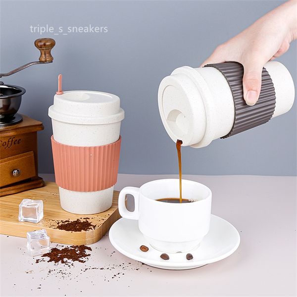 Герметичная пластиковая чашка для кофе из пшеничной соломы, креативная портативная пластиковая чашка, красивая чашка для питья, предотвращение протечек и ожогов