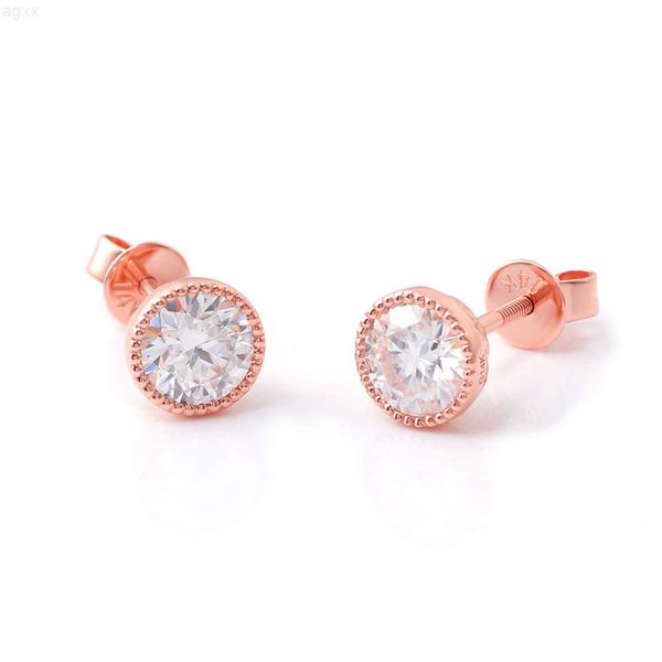 Clássico simples moissanite brincos moldura ouro rosa 14k d cor solto brincos de diamante parafuso de volta para presente