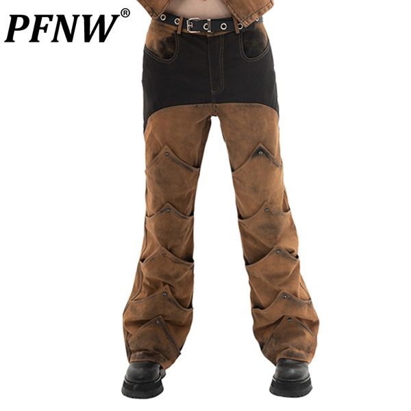Мужские джинсы PFNW, весна-осень, винтажные джинсовые брюки в стиле панк, мешковатые прямые нишевые лоскутные хлопковые уличные брюки 28A0138 230920